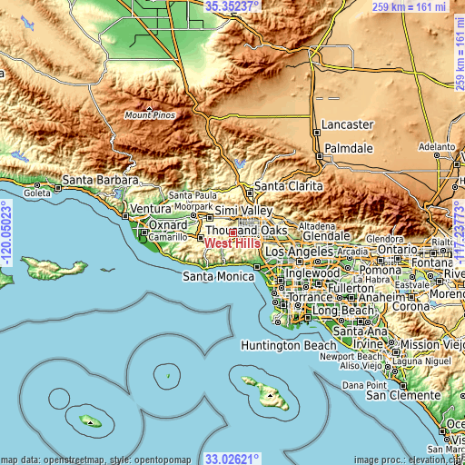 Topographic map of West Hills