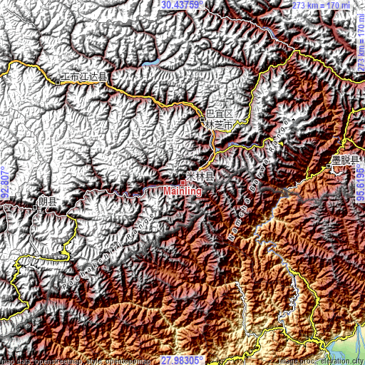 Topographic map of Mainling