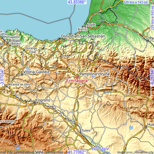 Topographic map of Ermitagaña