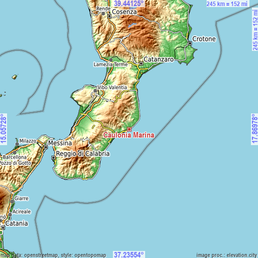 Topographic map of Caulonia Marina