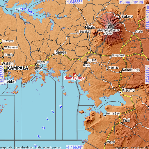 Topographic map of Namayingo
