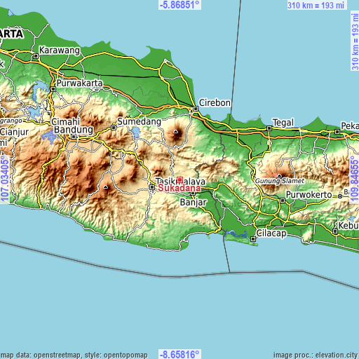 Topographic map of Sukadana