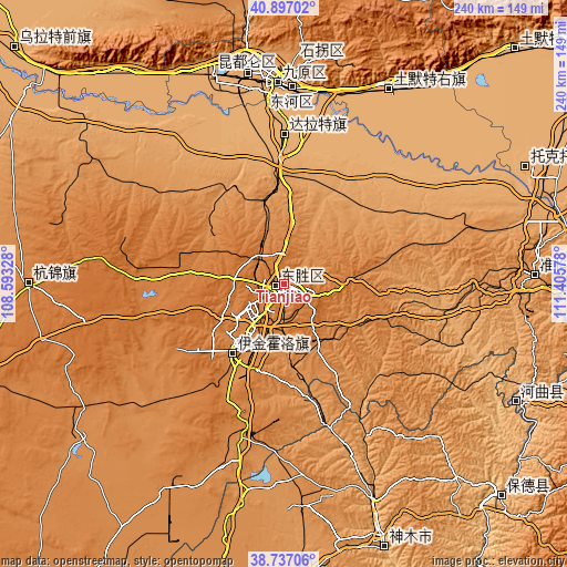 Topographic map of Tianjiao