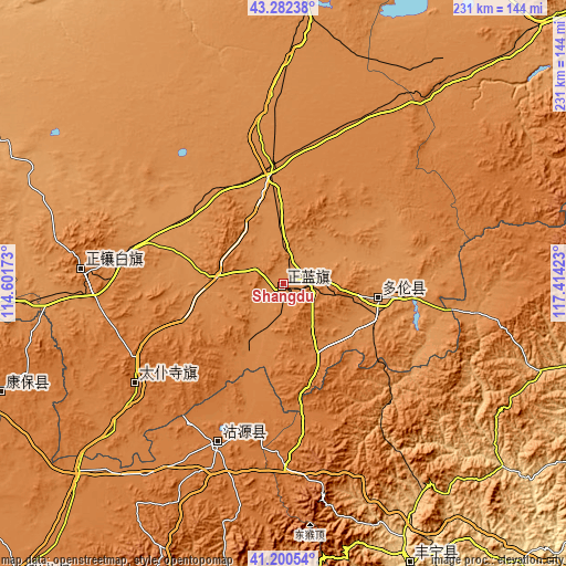 Topographic map of Shangdu