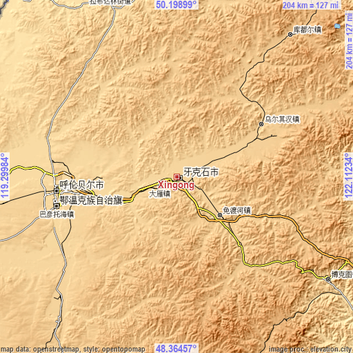 Topographic map of Xingong