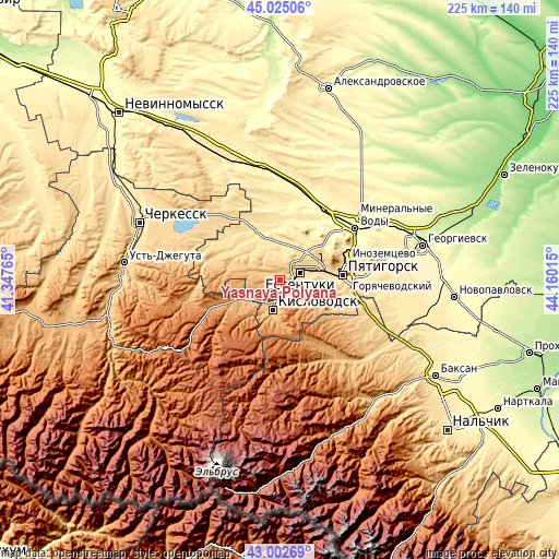 Topographic map of Yasnaya Polyana