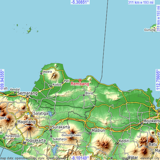 Topographic map of Rembang