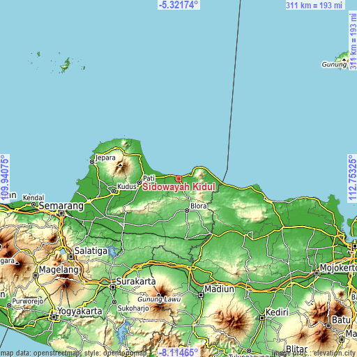 Topographic map of Sidowayah Kidul