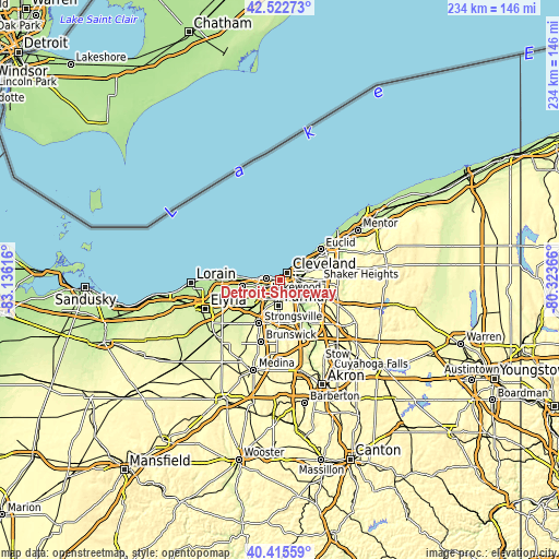 Topographic map of Detroit-Shoreway
