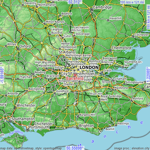 Topographic map of Earlsfield