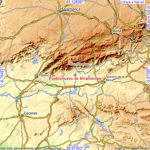 Topographic map of Pueblonuevo de Miramontes