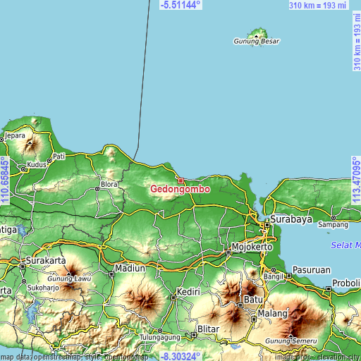 Topographic map of Gedongombo