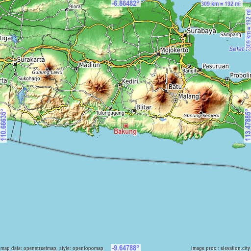 Topographic map of Bakung