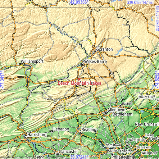 Topographic map of Beech Mountain Lakes