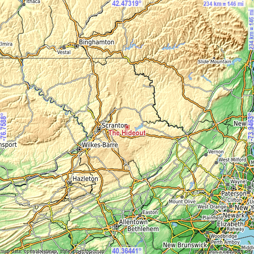 Topographic map of The Hideout