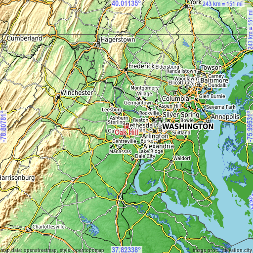 Topographic map of Oak Hill