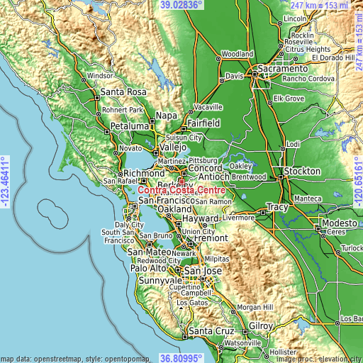 Topographic map of Contra Costa Centre