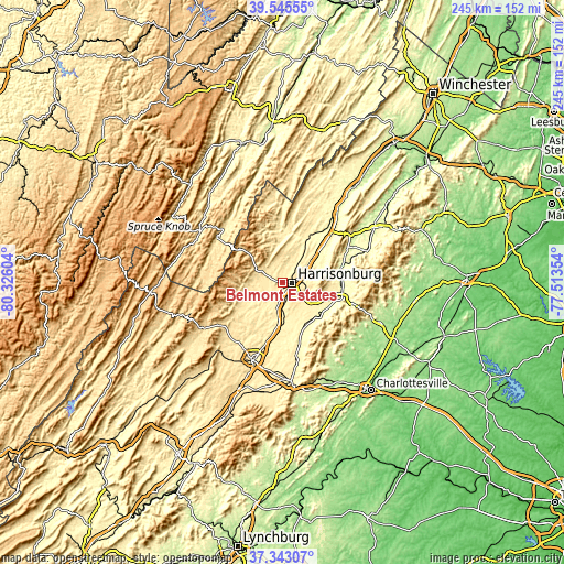 Topographic map of Belmont Estates