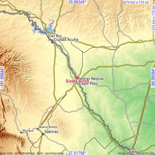 Topographic map of Siesta Acres