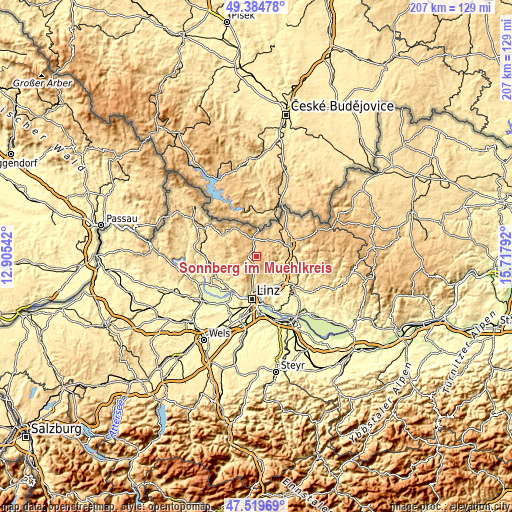 Topographic map of Sonnberg im Mühlkreis