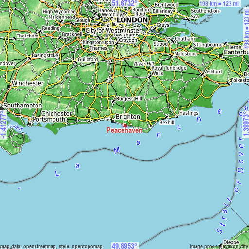 Topographic map of Peacehaven
