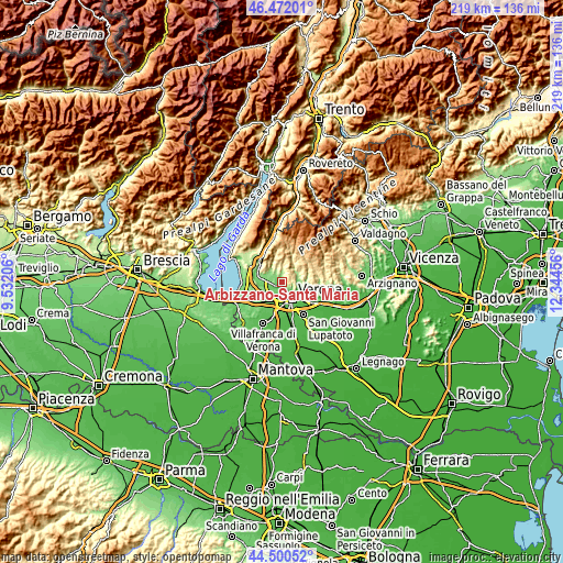 Topographic map of Arbizzano-Santa Maria