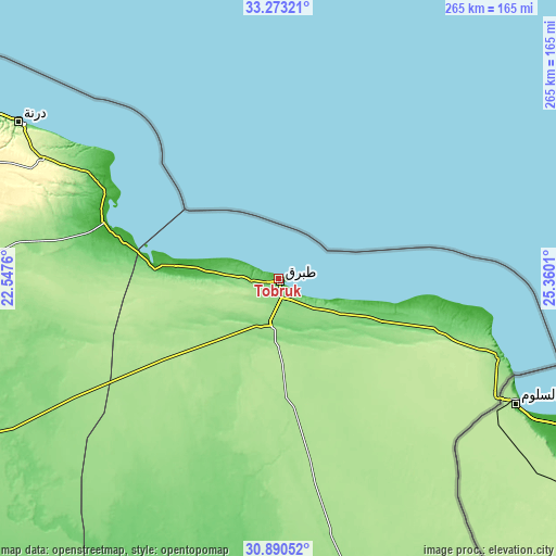 Topographic map of Tobruk