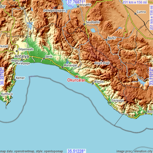 Topographic map of Okurcalar