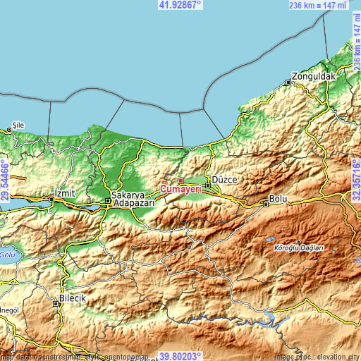 Topographic map of Cumayeri