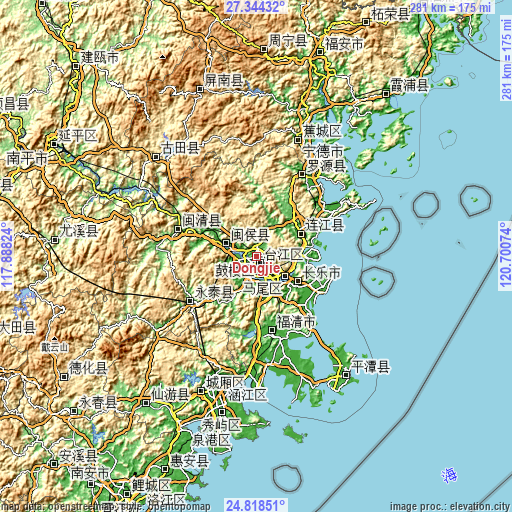 Topographic map of Dongjie