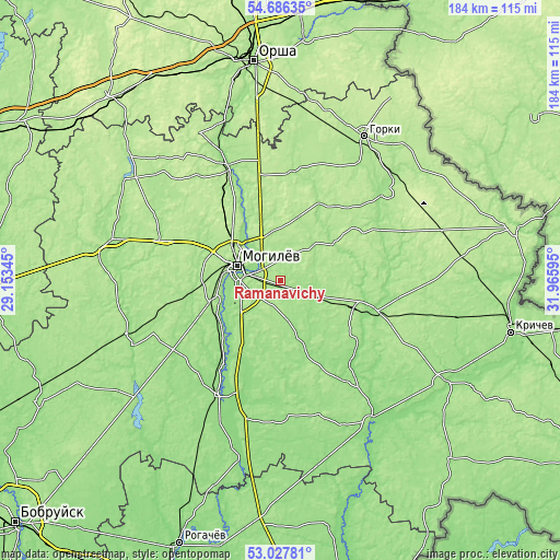 Topographic map of Ramanavichy