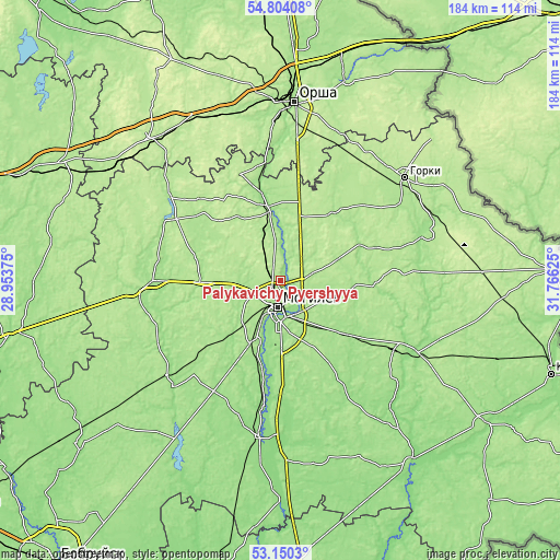 Topographic map of Palykavichy Pyershyya