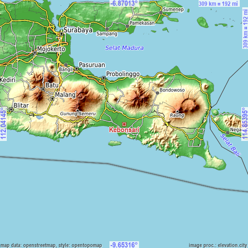Topographic map of Kebonsari