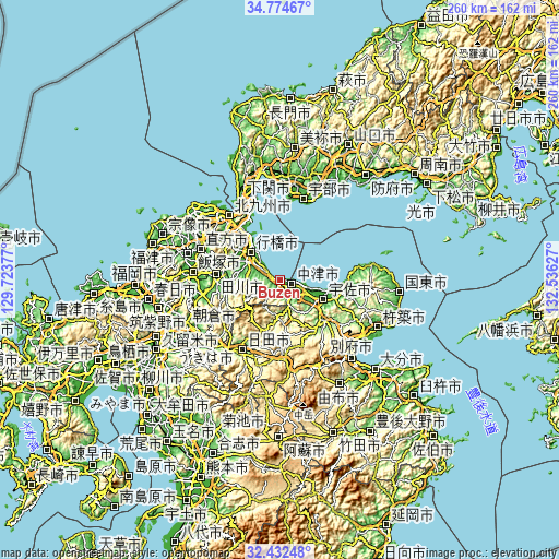 Topographic map of Buzen