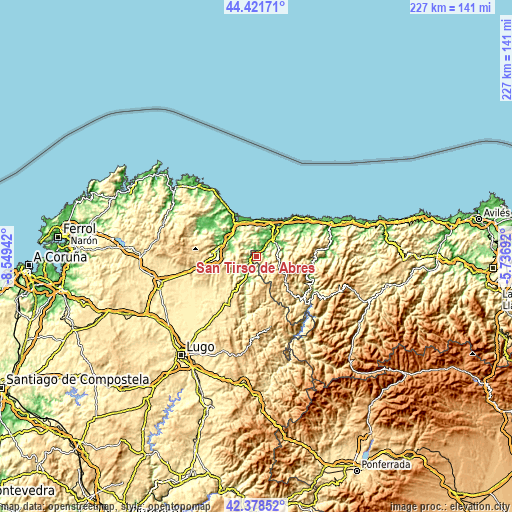 Topographic map of San Tirso de Abres