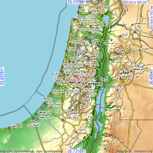 Topographic map of Modiin Ilit