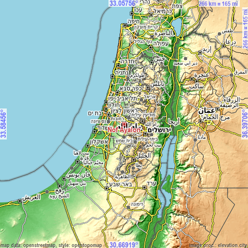 Topographic map of Nof Ayalon