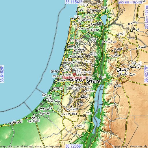 Topographic map of Hashmonaim
