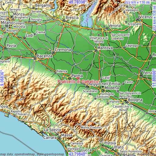 Topographic map of Praticello di Gattatico