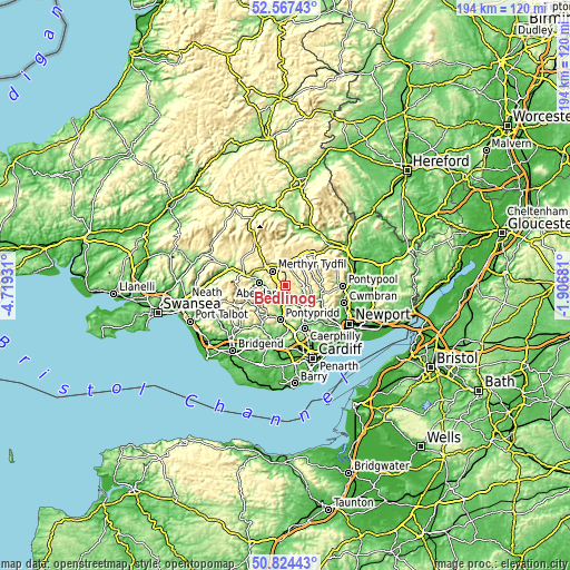 Topographic map of Bedlinog