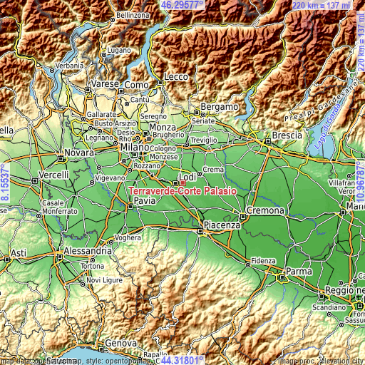 Topographic map of Terraverde-Corte Palasio