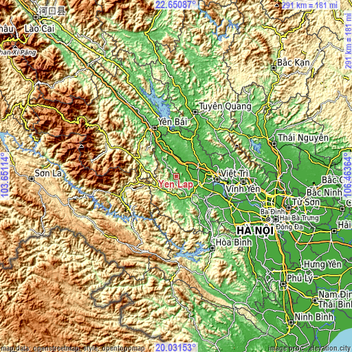 Topographic map of Yên Lập