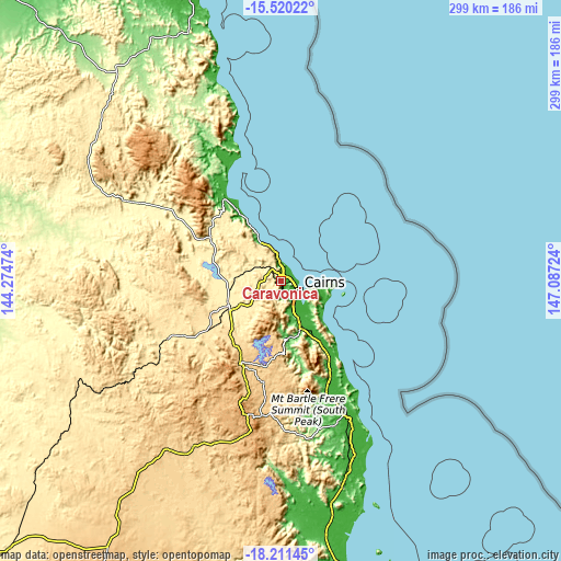 Topographic map of Caravonica