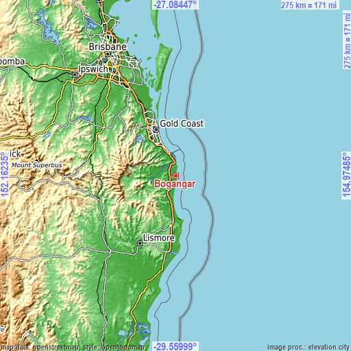 Topographic map of Bogangar