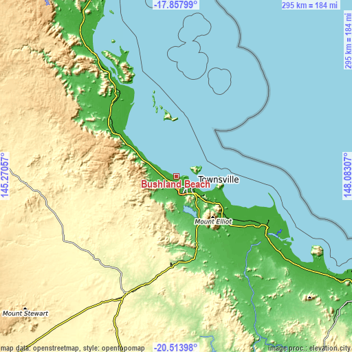 Topographic map of Bushland Beach