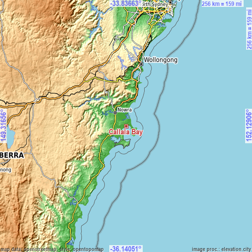 Topographic map of Callala Bay