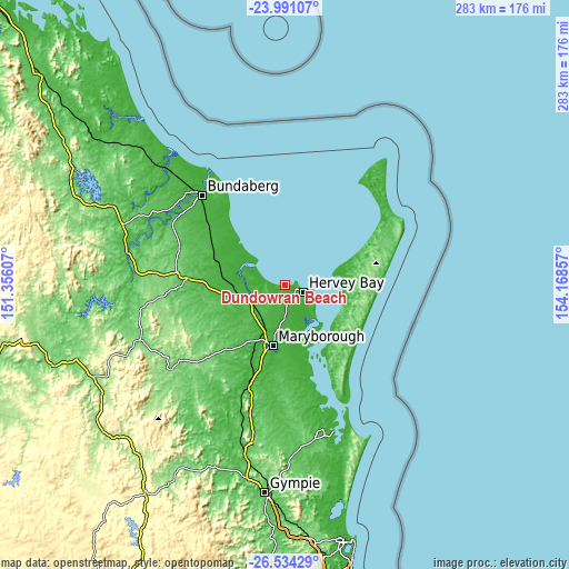 Topographic map of Dundowran Beach