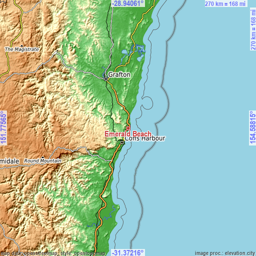 Topographic map of Emerald Beach