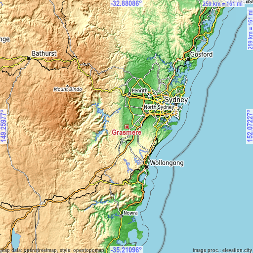 Topographic map of Grasmere