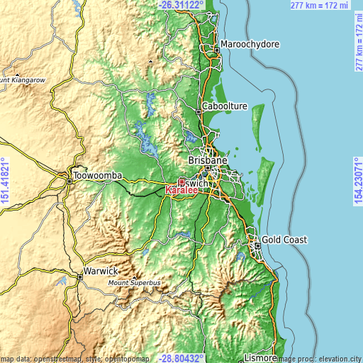 Topographic map of Karalee